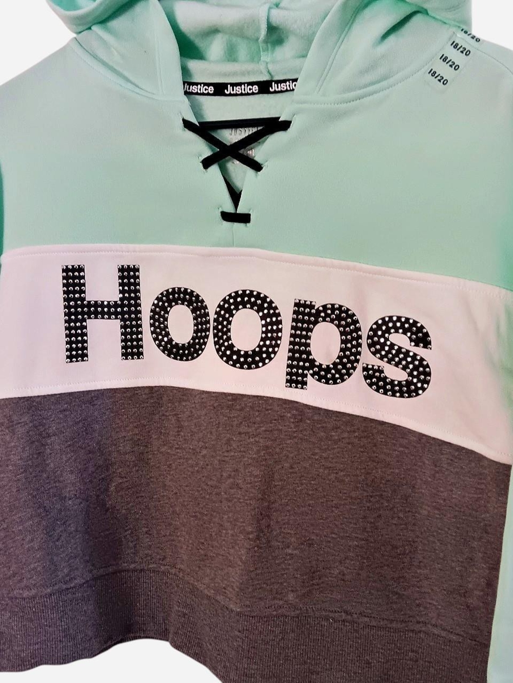 Justice Mint, White & Gray 'Hoops' Colorblock Hoodie